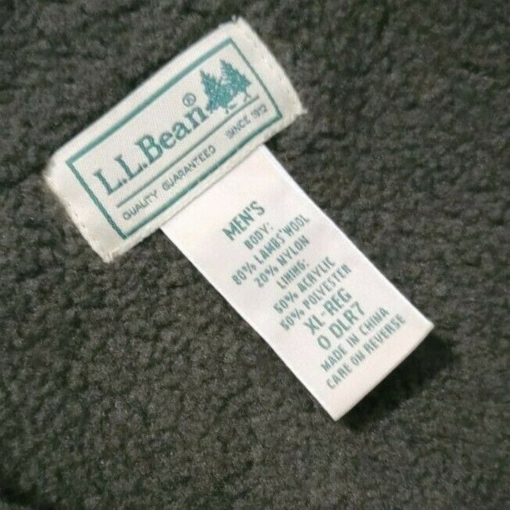 L.L. Bean Mens Vest Size XL Lambswool Fleece lined Full Zip Green - Picture 3 of 3